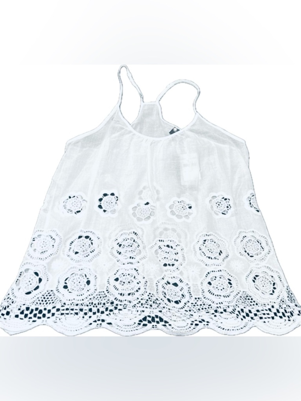 NWT NEW LIV White Crochet Eyelet Lace Hem Cotton Blend Tank Blouse Top XL Boho